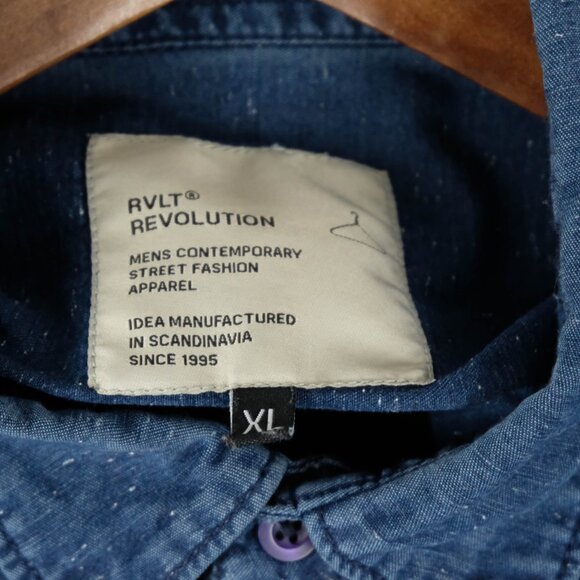 RVLT Shirt Mens Extra Large Blue Button Down Long Sleeve Casual Retro Please se - Picture 7 of 8